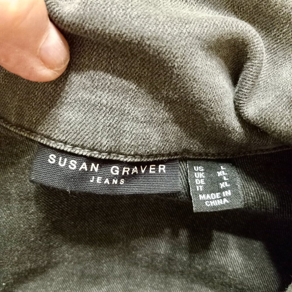 Susan Graver Gray Stretch Denim Jacket L with Frayed Hem - Picture 8 of 14